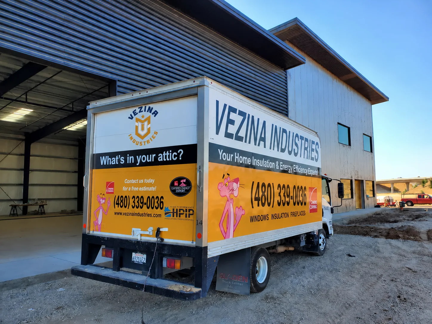 Vezina Industries box truck with (480) 339-0036 on the side