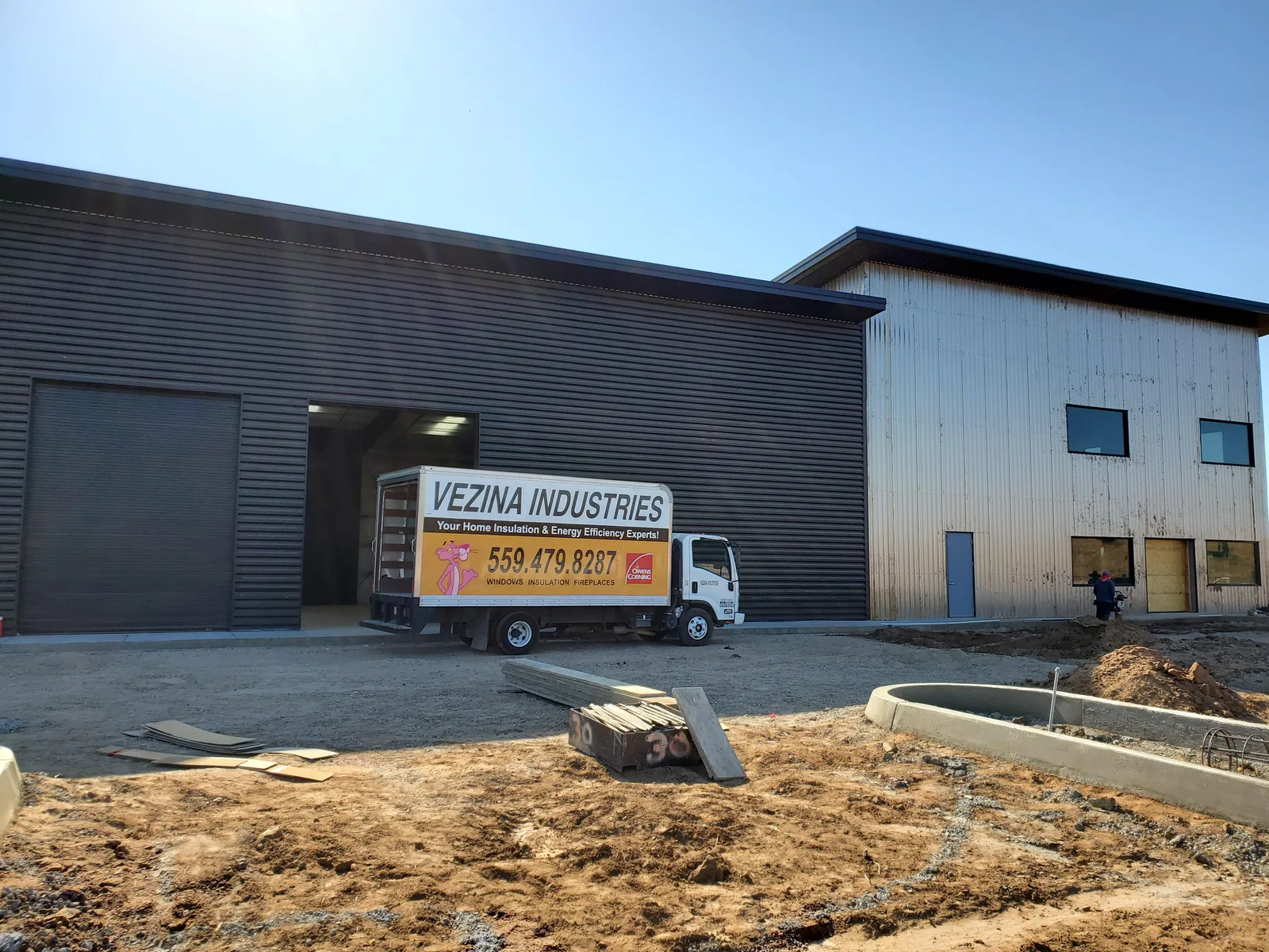 Vezina Industries crew truck on a Central Coast retrofit jobsite near Nipomo and San Luis Obispo, California