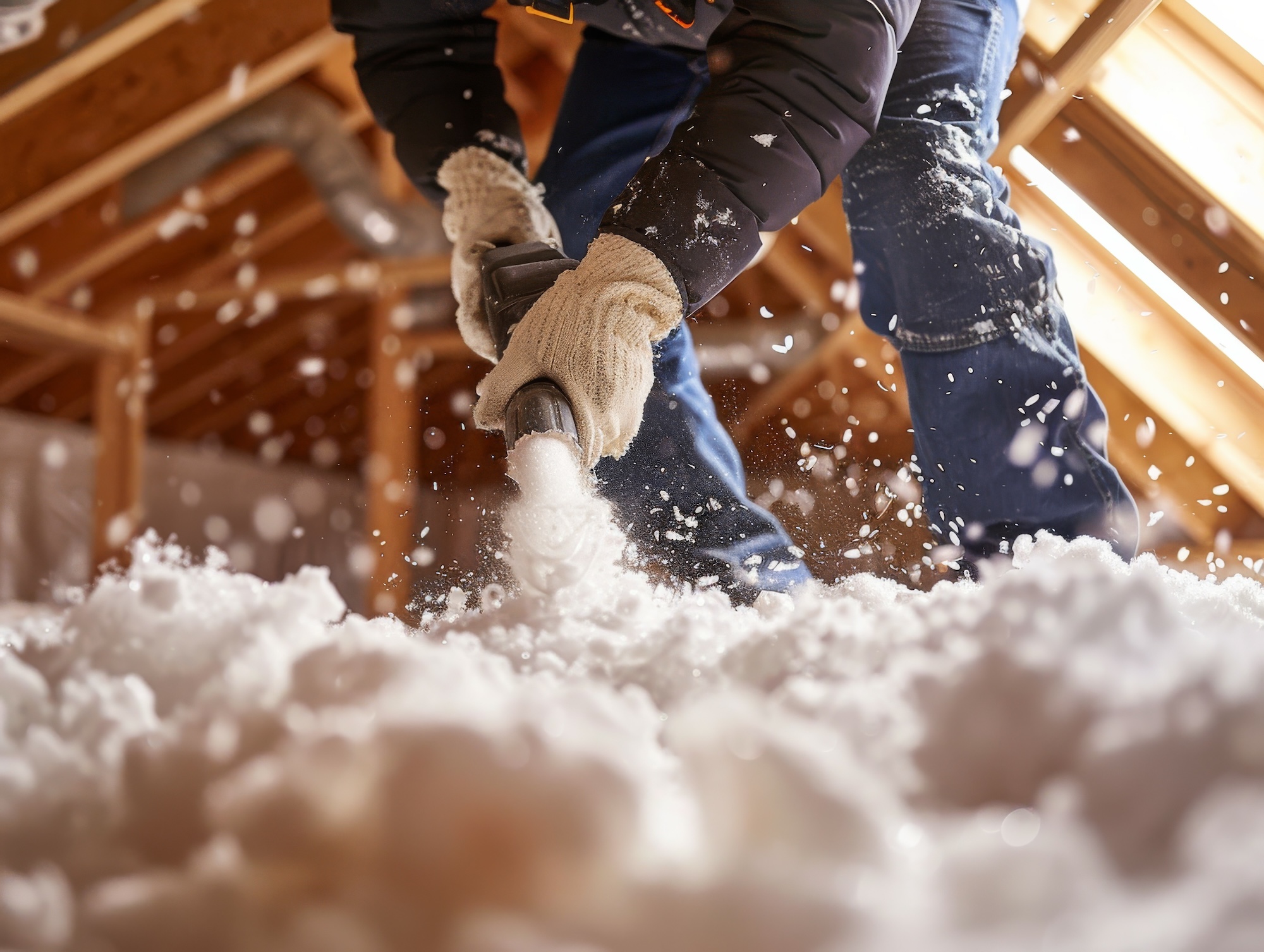 Blown-in attic insulation installation in Fresno